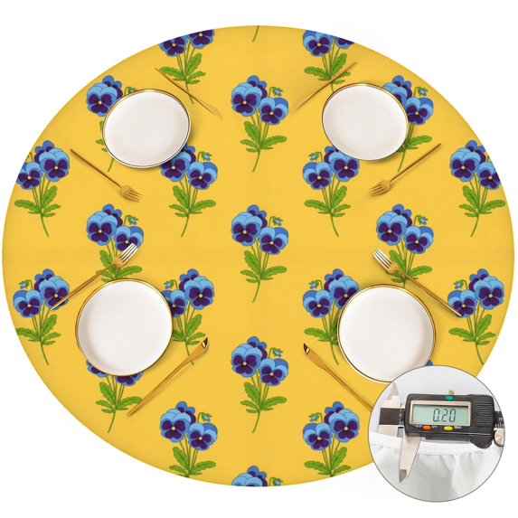Pioneer Flower Floral Print Pattern Round Fitted Tablecloth with Elastic Edge, Waterproof Dining Table Cover for Indoor Outdoor Camping and Daily Use