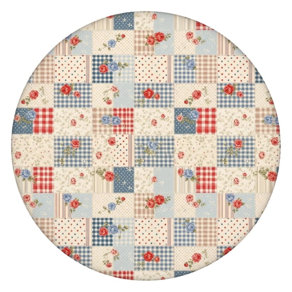 Pioneer Flower Floral Print Pattern Round Fitted Tablecloth with Elastic Edge, Waterproof Dining Table Cover for Indoor Outdoor Camping and Daily Use