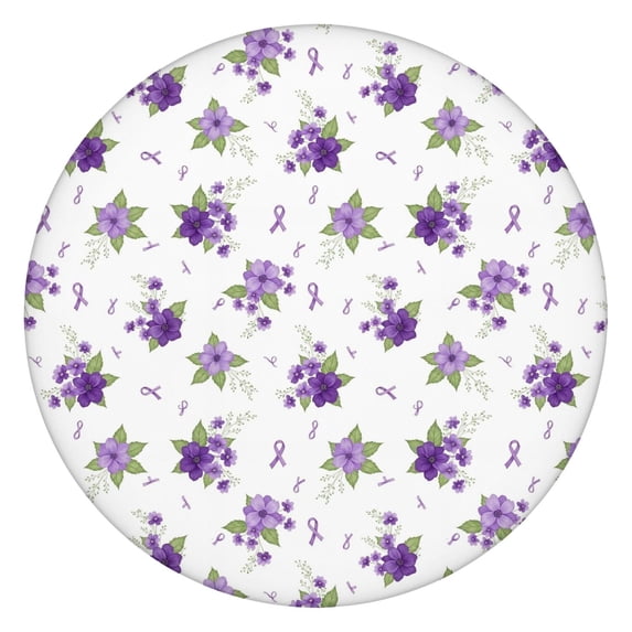 Pioneer Flower Floral Print Pattern Round Fitted Tablecloth with Elastic Edge, Waterproof Dining Table Cover for Indoor Outdoor Camping and Daily Use