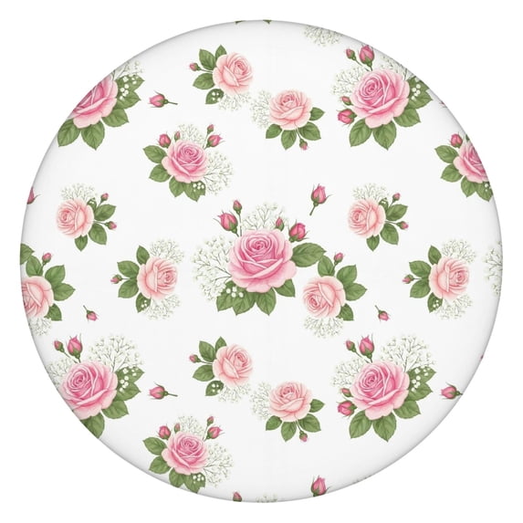 Pioneer Flower Floral Print Pattern Round Fitted Tablecloth with Elastic Edge, Waterproof Dining Table Cover for Indoor Outdoor Camping and Daily Use