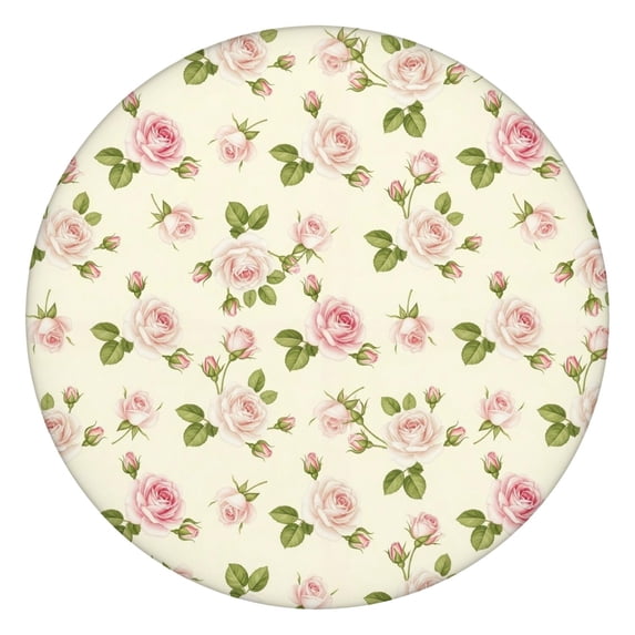 Pioneer Flower Floral Print Pattern Round Fitted Tablecloth with Elastic Edge, Waterproof Dining Table Cover for Indoor Outdoor Camping and Daily Use