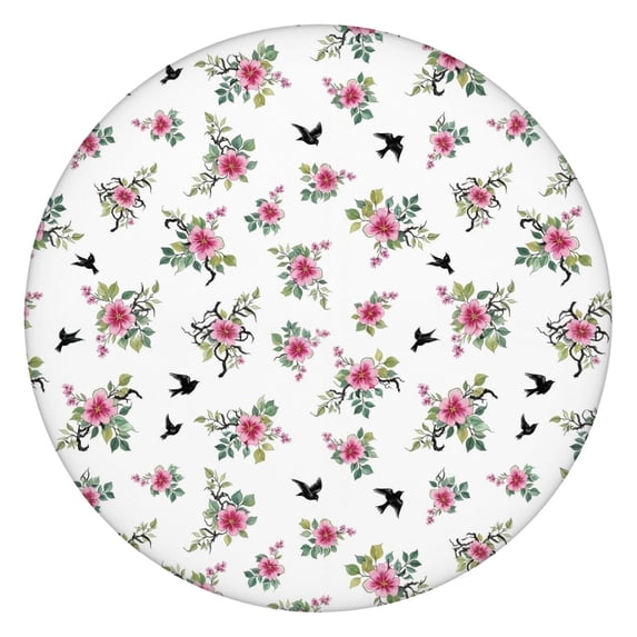 Pioneer Flower Floral Print Pattern Round Fitted Tablecloth with Elastic Edge, Waterproof Dining Table Cover for Indoor Outdoor Camping and Daily Use