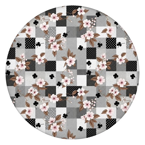 Pioneer Flower Floral Print Pattern Round Fitted Tablecloth with Elastic Edge, Waterproof Dining Table Cover for Indoor Outdoor Camping and Daily Use
