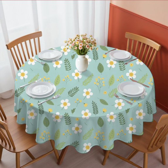 Pioneer Flower Floral Print Pattern Round Tablecloth 60 X 60 Inch, Wrinkle Resistant Wipeable Table Cloth for Kitchen Dining Picnic Patio Party