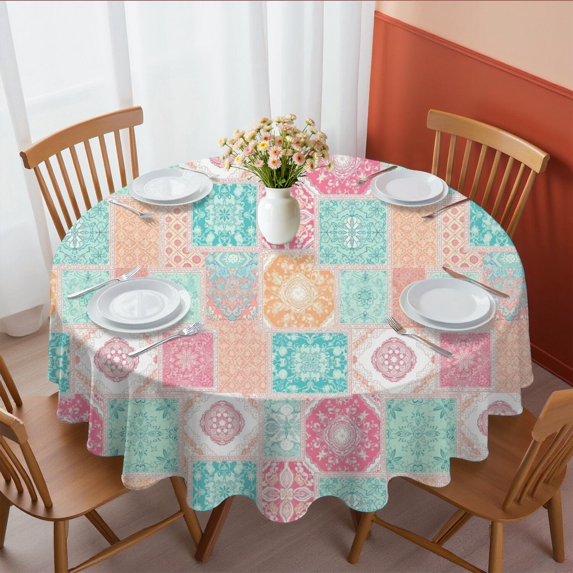 Pioneer Flower Floral Print Pattern Round Tablecloth 60 X 60 Inch, Wrinkle Resistant Wipeable Table Cloth for Kitchen Dining Picnic Patio Party