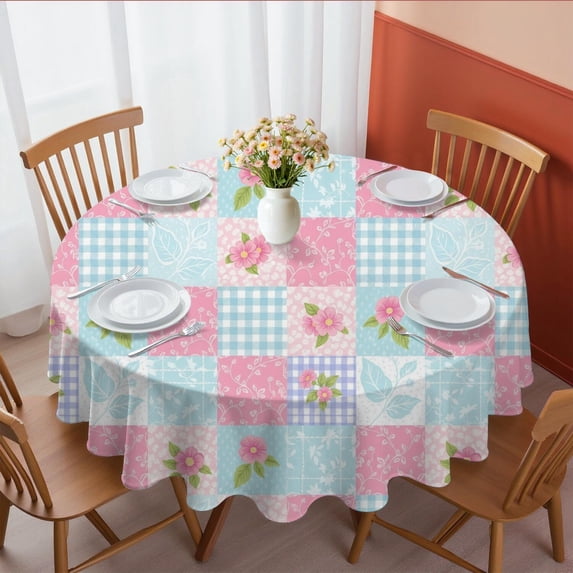 Pioneer Flower Floral Print Pattern Round Tablecloth 60 X 60 Inch, Wrinkle Resistant Wipeable Table Cloth for Kitchen Dining Picnic Patio Party