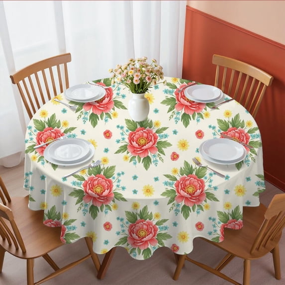 Pioneer Flower Floral Print Pattern Round Tablecloth 60 X 60 Inch, Wrinkle Resistant Wipeable Table Cloth for Kitchen Dining Picnic Patio Party
