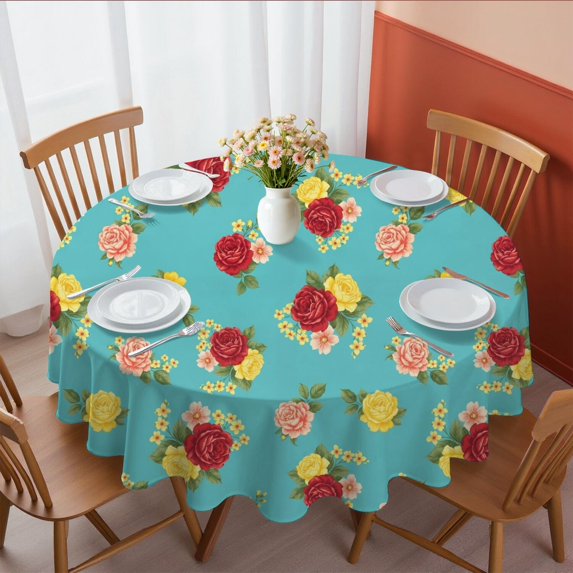 Pioneer Flower Floral Print Pattern Round Tablecloth 60 X 60 Inch, Wrinkle Resistant Wipeable Table Cloth for Kitchen Dining Picnic Patio Party