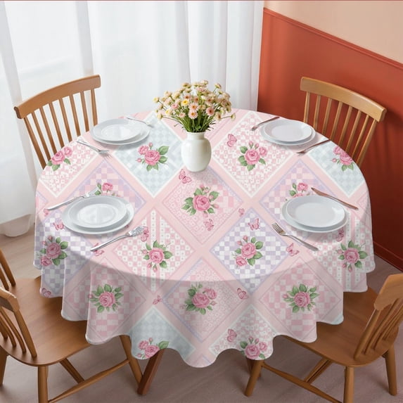Pioneer Flower Floral Print Pattern Round Tablecloth 60 X 60 Inch, Wrinkle Resistant Wipeable Table Cloth for Kitchen Dining Picnic Patio Party