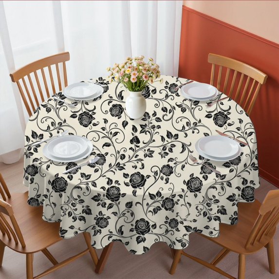 Pioneer Flower Floral Print Pattern Round Tablecloth 60 X 60 Inch, Wrinkle Resistant Wipeable Table Cloth for Kitchen Dining Picnic Patio Party