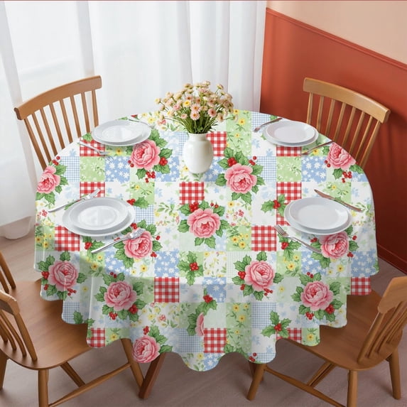Pioneer Flower Floral Print Pattern Round Tablecloth 60 X 60 Inch, Wrinkle Resistant Wipeable Table Cloth for Kitchen Dining Picnic Patio Party