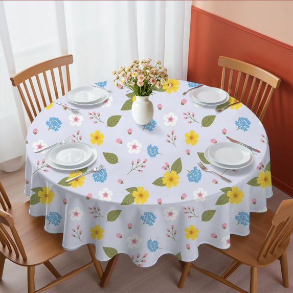 Pioneer Flower Floral Print Pattern Round Tablecloth 60 X 60 Inch, Wrinkle Resistant Wipeable Table Cloth for Kitchen Dining Picnic Patio Party