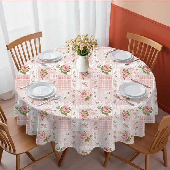 Pioneer Flower Floral Print Pattern Round Tablecloth 60 X 60 Inch, Wrinkle Resistant Wipeable Table Cloth for Kitchen Dining Picnic Patio Party