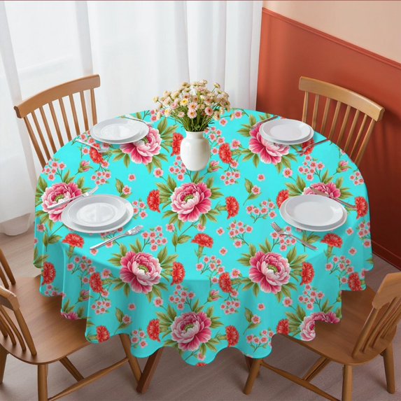 Pioneer Flower Floral Print Pattern Round Tablecloth 60 X 60 Inch, Wrinkle Resistant Wipeable Table Cloth for Kitchen Dining Picnic Patio Party
