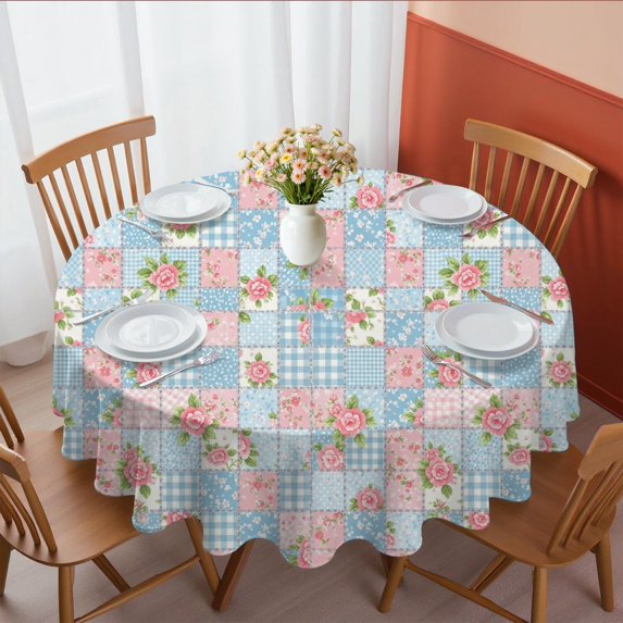 Pioneer Flower Floral Print Pattern Round Tablecloth 60 X 60 Inch, Wrinkle Resistant Wipeable Table Cloth for Kitchen Dining Picnic Patio Party