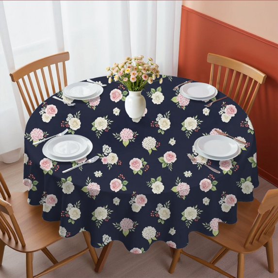 Pioneer Flower Floral Print Pattern Round Tablecloth 60 X 60 Inch, Wrinkle Resistant Wipeable Table Cloth for Kitchen Dining Picnic Patio Party