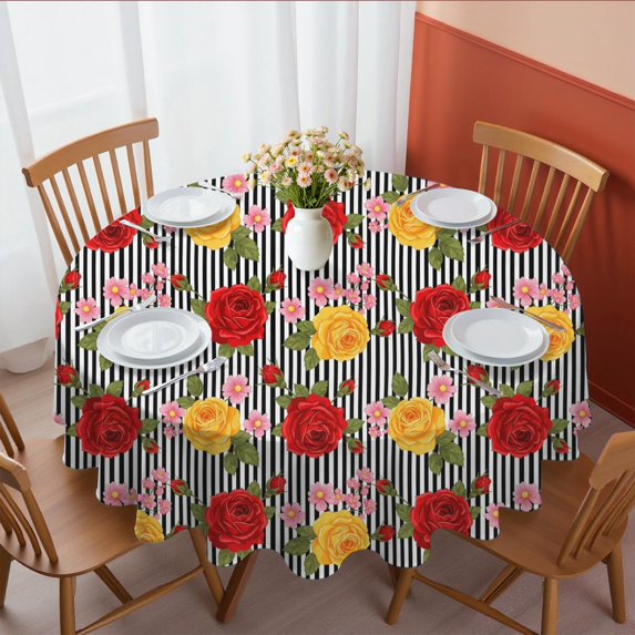 Pioneer Flower Floral Print Pattern Round Tablecloth 60 X 60 Inch, Wrinkle Resistant Wipeable Table Cloth for Kitchen Dining Picnic Patio Party