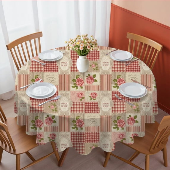 Pioneer Flower Floral Print Pattern Round Tablecloth 60 X 60 Inch, Wrinkle Resistant Wipeable Table Cloth for Kitchen Dining Picnic Patio Party