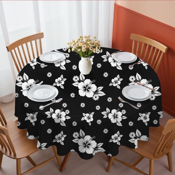 Pioneer Flower Floral Print Pattern Round Tablecloth 60 X 60 Inch, Wrinkle Resistant Wipeable Table Cloth for Kitchen Dining Picnic Patio Party