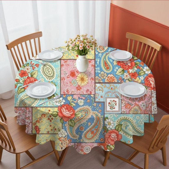 Pioneer Flower Floral Print Pattern Round Tablecloth 60 X 60 Inch, Wrinkle Resistant Wipeable Table Cloth for Kitchen Dining Picnic Patio Party