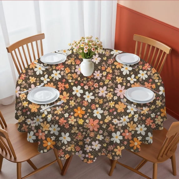 Pioneer Flower Floral Print Pattern Round Tablecloth 60 X 60 Inch, Wrinkle Resistant Wipeable Table Cloth for Kitchen Dining Picnic Patio Party