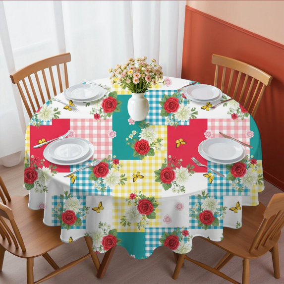 Pioneer Flower Floral Print Pattern Round Tablecloth 60 X 60 Inch, Wrinkle Resistant Wipeable Table Cloth for Kitchen Dining Picnic Patio Party