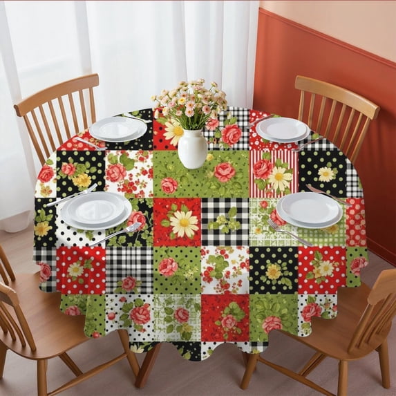 Pioneer Flower Floral Print Pattern Round Tablecloth 60 X 60 Inch, Wrinkle Resistant Wipeable Table Cloth for Kitchen Dining Picnic Patio Party