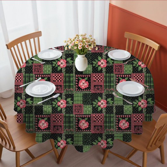 Pioneer Flower Floral Print Pattern Round Tablecloth 60 X 60 Inch, Wrinkle Resistant Wipeable Table Cloth for Kitchen Dining Picnic Patio Party