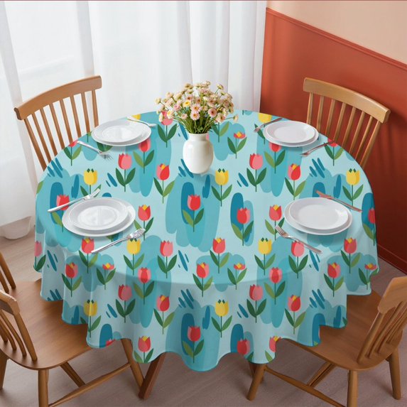 Pioneer Flower Floral Print Pattern Round Tablecloth 60 X 60 Inch, Wrinkle Resistant Wipeable Table Cloth for Kitchen Dining Picnic Patio Party