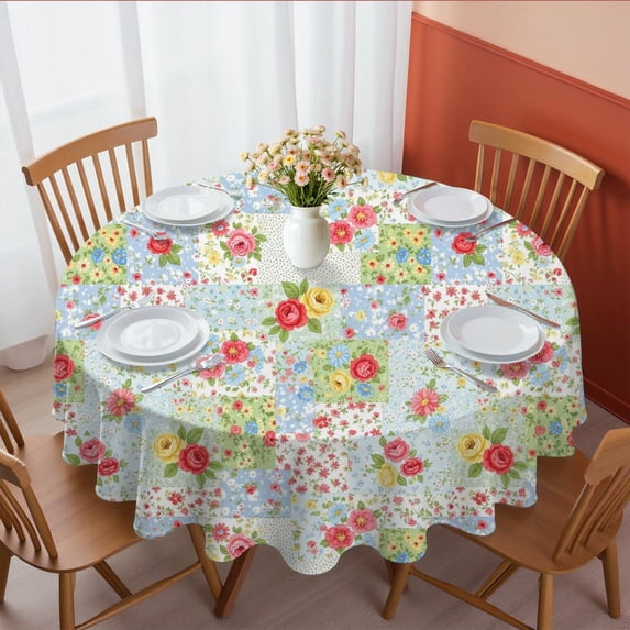 Pioneer Flower Floral Print Pattern Round Tablecloth 60 X 60 Inch, Wrinkle Resistant Wipeable Table Cloth for Kitchen Dining Picnic Patio Party