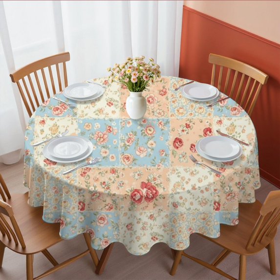 Pioneer Flower Floral Print Pattern Round Tablecloth 60 X 60 Inch, Wrinkle Resistant Wipeable Table Cloth for Kitchen Dining Picnic Patio Party