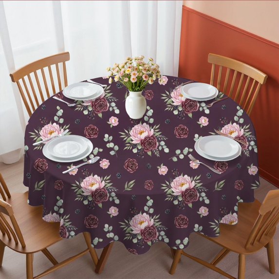 Pioneer Flower Floral Print Pattern Round Tablecloth 60 X 60 Inch, Wrinkle Resistant Wipeable Table Cloth for Kitchen Dining Picnic Patio Party