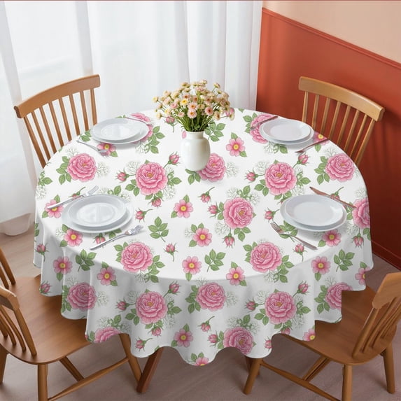 Pioneer Flower Floral Print Pattern Round Tablecloth 60 X 60 Inch, Wrinkle Resistant Wipeable Table Cloth for Kitchen Dining Picnic Patio Party