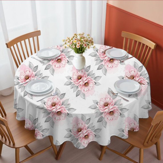 Pioneer Flower Floral Print Pattern Round Tablecloth 60 X 60 Inch, Wrinkle Resistant Wipeable Table Cloth for Kitchen Dining Picnic Patio Party