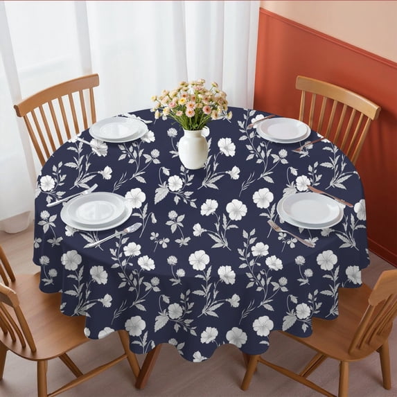 Pioneer Flower Floral Print Pattern Round Tablecloth 60 X 60 Inch, Wrinkle Resistant Wipeable Table Cloth for Kitchen Dining Picnic Patio Party