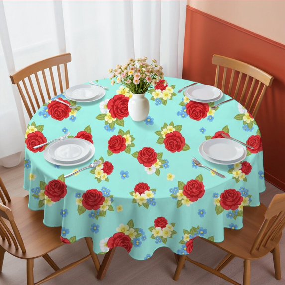Pioneer Flower Floral Print Pattern Round Tablecloth 60 X 60 Inch, Wrinkle Resistant Wipeable Table Cloth for Kitchen Dining Picnic Patio Party