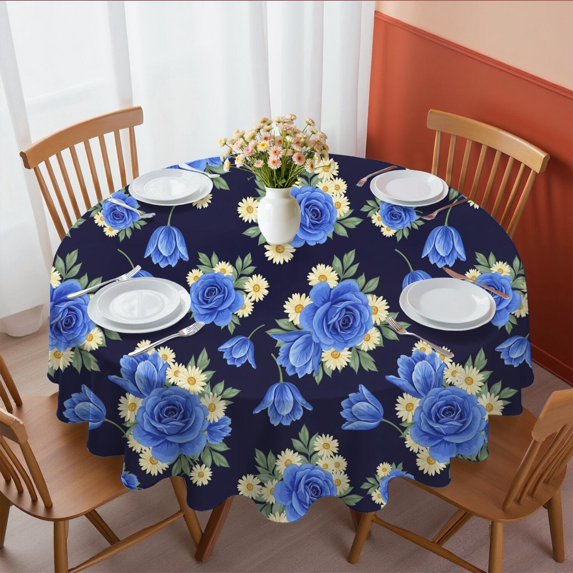Pioneer Flower Floral Print Pattern Round Tablecloth 60 X 60 Inch, Wrinkle Resistant Wipeable Table Cloth for Kitchen Dining Picnic Patio Party