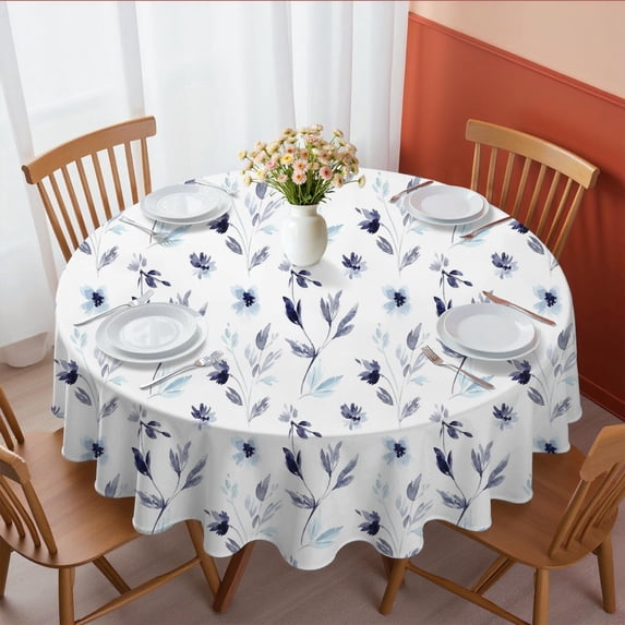 Pioneer Flower Floral Print Pattern Round Tablecloth 60 X 60 Inch, Wrinkle Resistant Wipeable Table Cloth for Kitchen Dining Picnic Patio Party