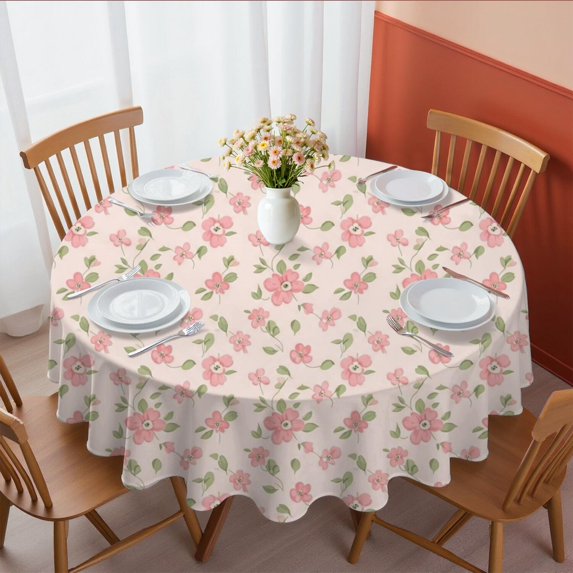 Pioneer Flower Floral Print Pattern Round Tablecloth 60 X 60 Inch, Wrinkle Resistant Wipeable Table Cloth for Kitchen Dining Picnic Patio Party