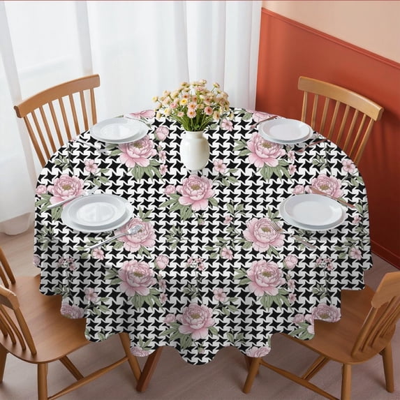 Pioneer Flower Floral Print Pattern Round Tablecloth 60 X 60 Inch, Wrinkle Resistant Wipeable Table Cloth for Kitchen Dining Picnic Patio Party