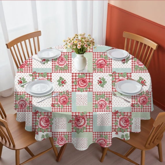 Pioneer Flower Floral Print Pattern Round Tablecloth 60 X 60 Inch, Wrinkle Resistant Wipeable Table Cloth for Kitchen Dining Picnic Patio Party