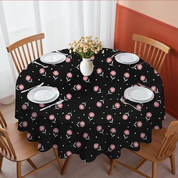 Pioneer Flower Floral Print Pattern Round Tablecloth 60 X 60 Inch, Wrinkle Resistant Wipeable Table Cloth for Kitchen Dining Picnic Patio Party
