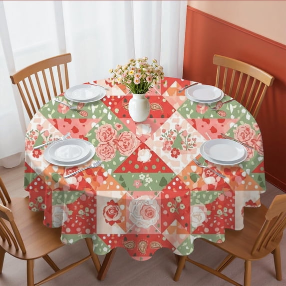 Pioneer Flower Floral Print Pattern Round Tablecloth 60 X 60 Inch, Wrinkle Resistant Wipeable Table Cloth for Kitchen Dining Picnic Patio Party