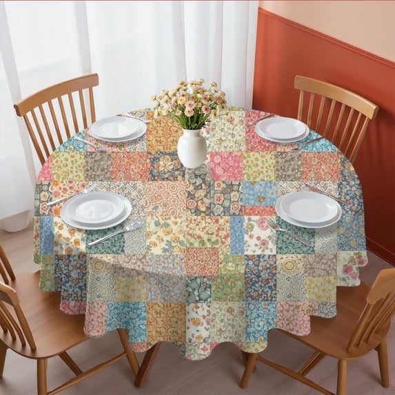 Pioneer Flower Floral Print Pattern Round Tablecloth 60 X 60 Inch, Wrinkle Resistant Wipeable Table Cloth for Kitchen Dining Picnic Patio Party
