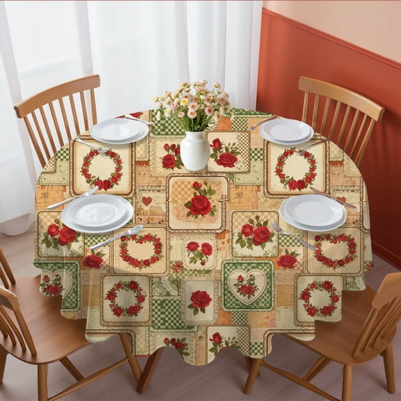 Pioneer Flower Floral Print Pattern Round Tablecloth 60 X 60 Inch, Wrinkle Resistant Wipeable Table Cloth for Kitchen Dining Picnic Patio Party