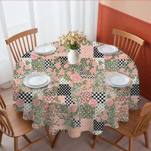 Pioneer Flower Floral Print Pattern Round Tablecloth 60 X 60 Inch, Wrinkle Resistant Wipeable Table Cloth for Kitchen Dining Picnic Patio Party