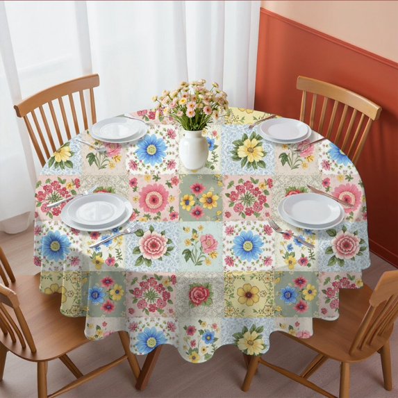 Pioneer Flower Floral Print Pattern Round Tablecloth 60 X 60 Inch, Wrinkle Resistant Wipeable Table Cloth for Kitchen Dining Picnic Patio Party
