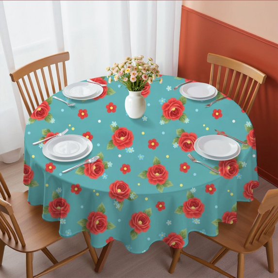 Pioneer Flower Floral Print Pattern Round Tablecloth 60 X 60 Inch, Wrinkle Resistant Wipeable Table Cloth for Kitchen Dining Picnic Patio Party