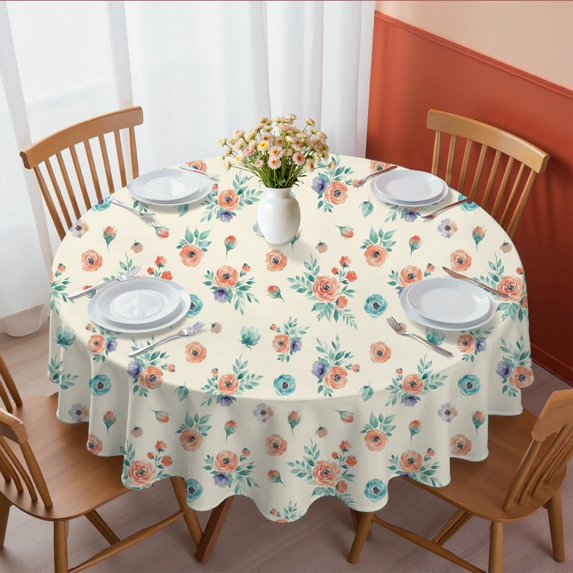 Pioneer Flower Floral Print Pattern Round Tablecloth 60 X 60 Inch, Wrinkle Resistant Wipeable Table Cloth for Kitchen Dining Picnic Patio Party