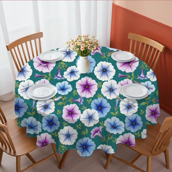 Pioneer Flower Floral Print Pattern Round Tablecloth 60 X 60 Inch, Wrinkle Resistant Wipeable Table Cloth for Kitchen Dining Picnic Patio Party